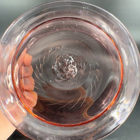 Hand Blown Optic Swirl Footed Bowl Dish Transparent Pink Glass Bowl Hand Made - Picture 7 of 16